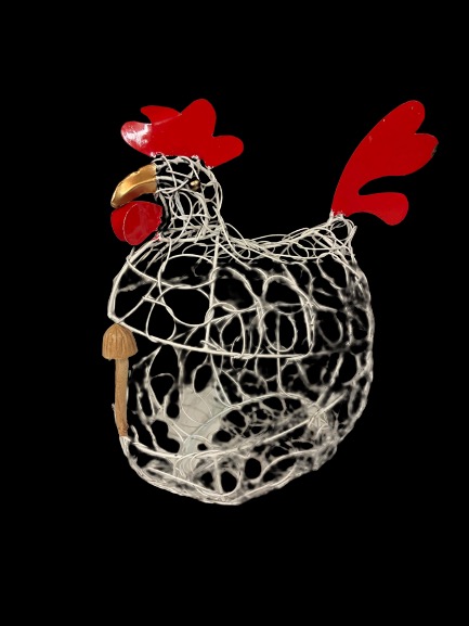 Poule Blanche En Métal Recyclé Déco De Bali Taille 4.