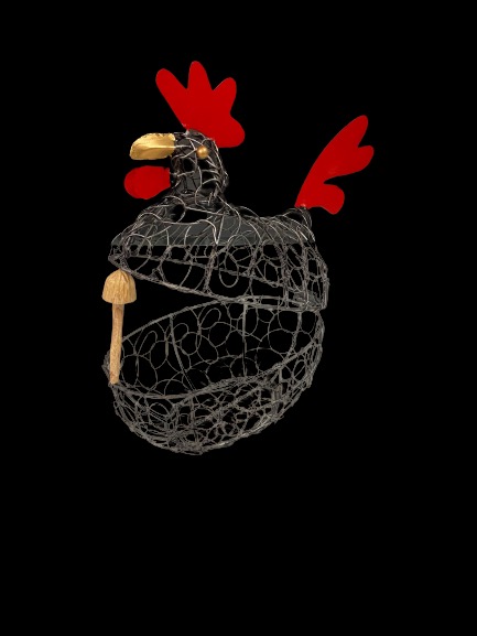 Poule Grise En Métal Recyclé Déco De Bali Taille 3.